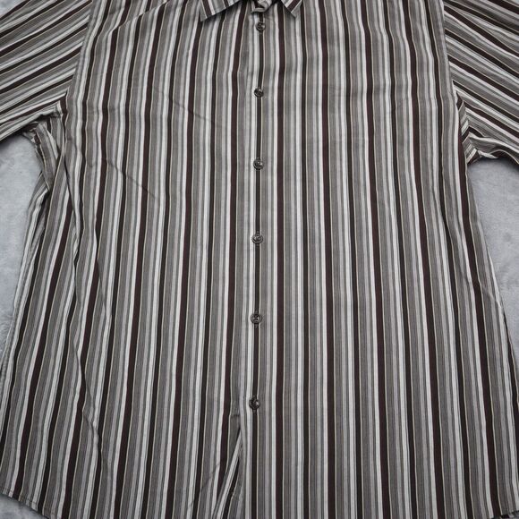 Perry Ellis Shirt Mens L Black Long Sleeve Striped Collared Casual Button Up - Picture 11 of 16
